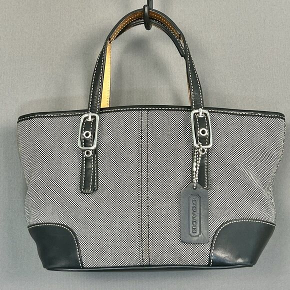 Vintage Coach  Black & Gray Canvas & Leather Hampton Small Handbag - Picture 1 of 15